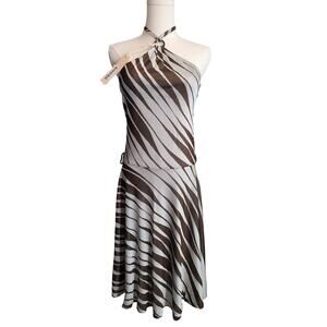 Y2K NWT Miss Sixty Kat Dress Brown Zebra Halter Choker Dress